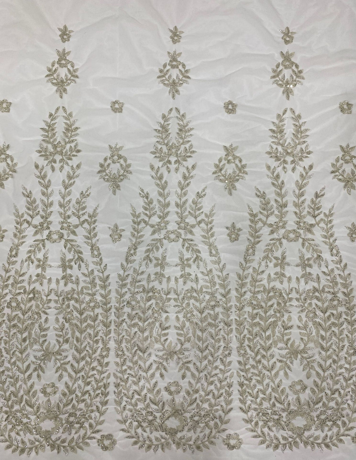 3D Floral Silver-Thread Beaded Sequin Embroidery Fabric — fabric photo 6