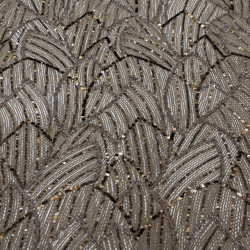Geometric Cordwork Bead & Sequin Embroidered Fabric — fabric photo 3