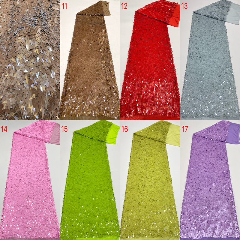 Mango-Shaped Sequin Embroidered Stretch Mesh