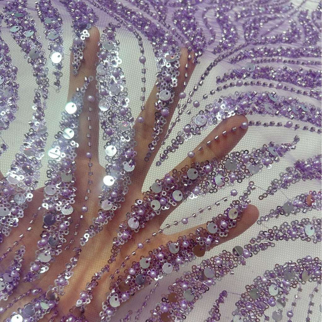 Linear Sequin Embroidered Mesh Fabric – Per Yard — fabric photo 2
