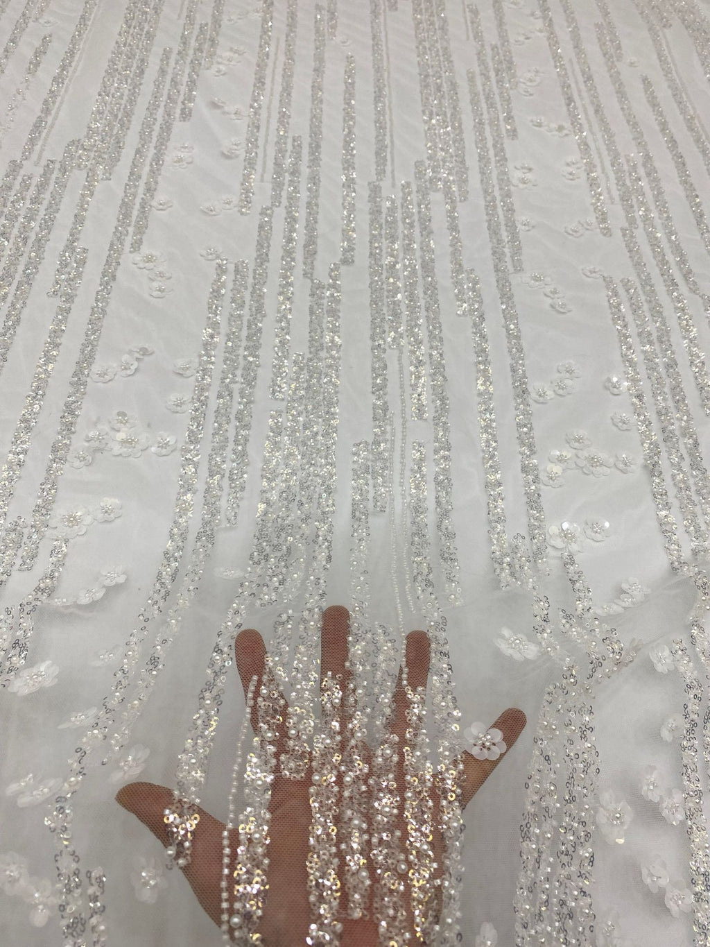 Small Floral Sequin & Bubble-Bead Embroidered Bridal Fabric — fabric photo 4