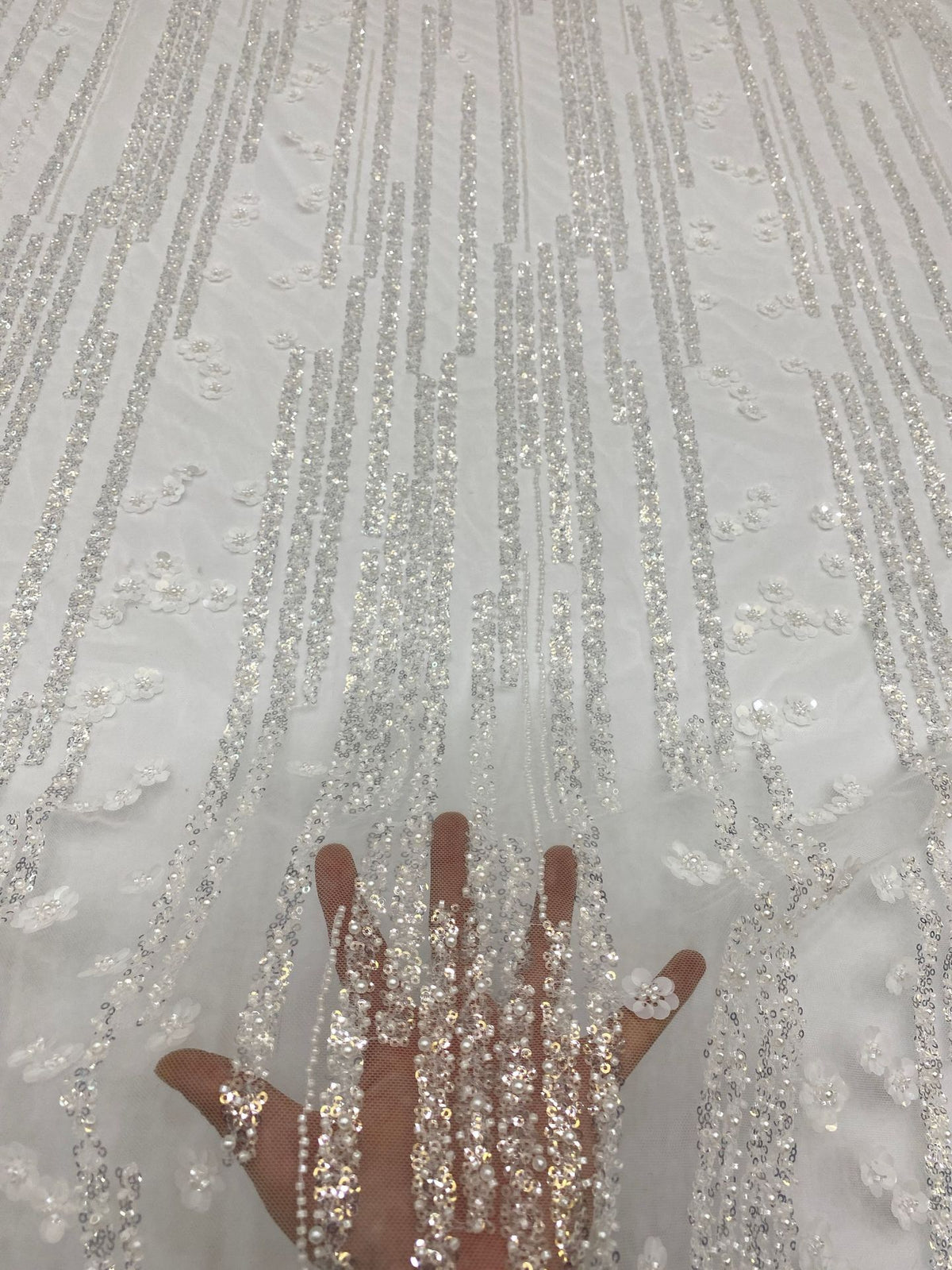 Small Floral Sequin & Bubble-Bead Embroidered Bridal Fabric — fabric photo 4