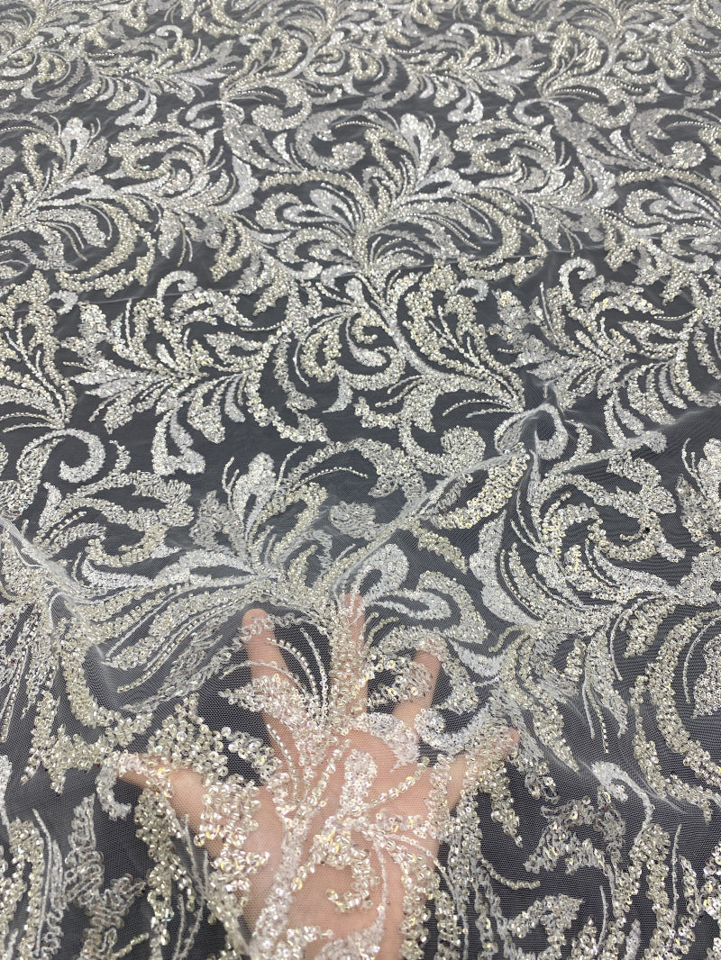 2/4 mm Sequin Embroidered Bridal Fabric – Design 16191 — fabric photo 4