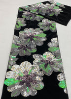 Velvet Large Floral Colorful Sequin Fabric — fabric photo 6