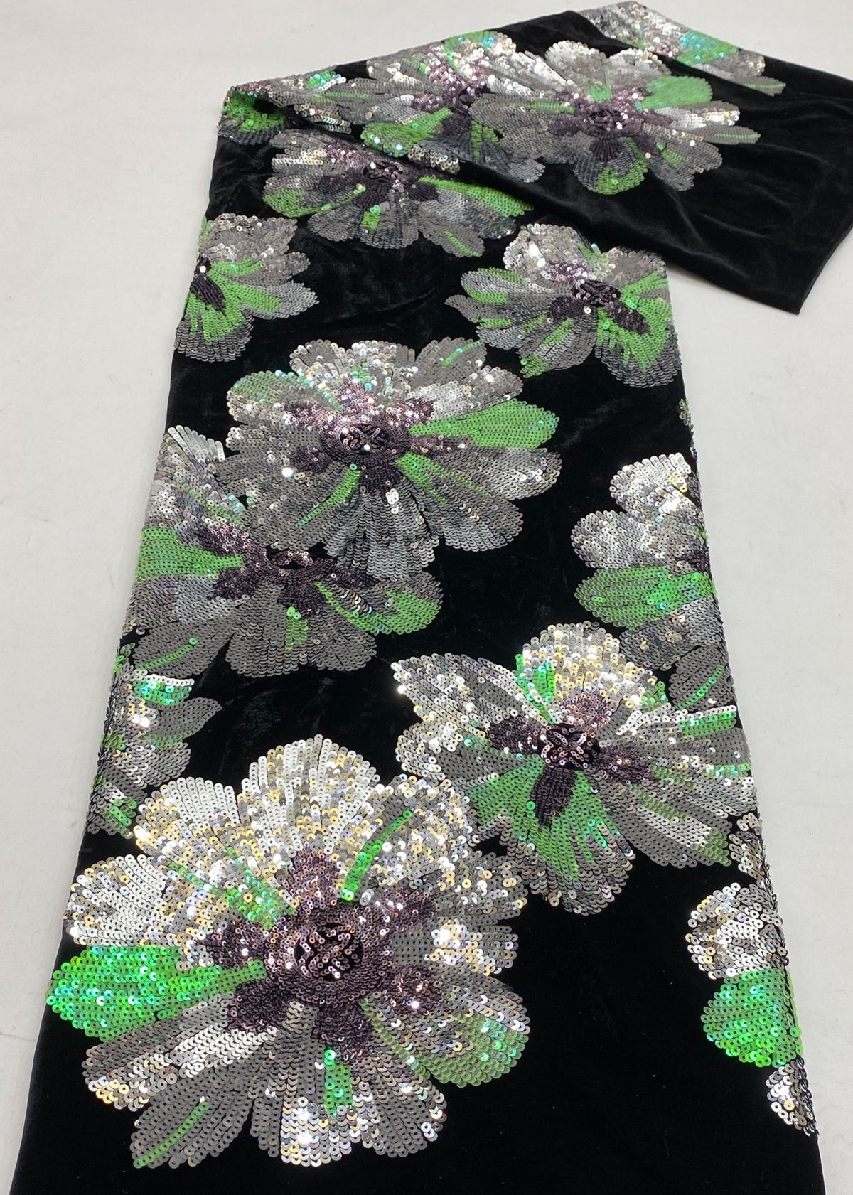 Velvet Large Floral Colorful Sequin Fabric — fabric photo 6