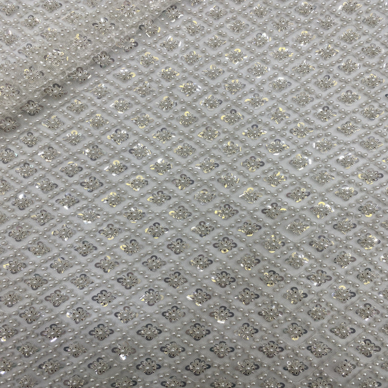 Fine Crystal-Look Sequin & Bubble-Bead Embroidered Bridal Fabric — fabric photo 3