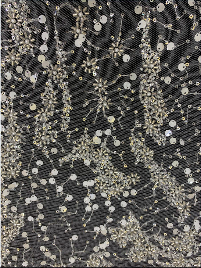 Heavy 3/7 mm Sequin & Triple-Bead Embroidered Bridal Fabric – Design 12735 — fabric photo 3