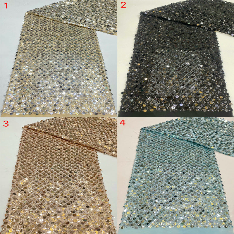 Chiffon with 3mm & 12mm Leaf Sequins — fabric photo 3