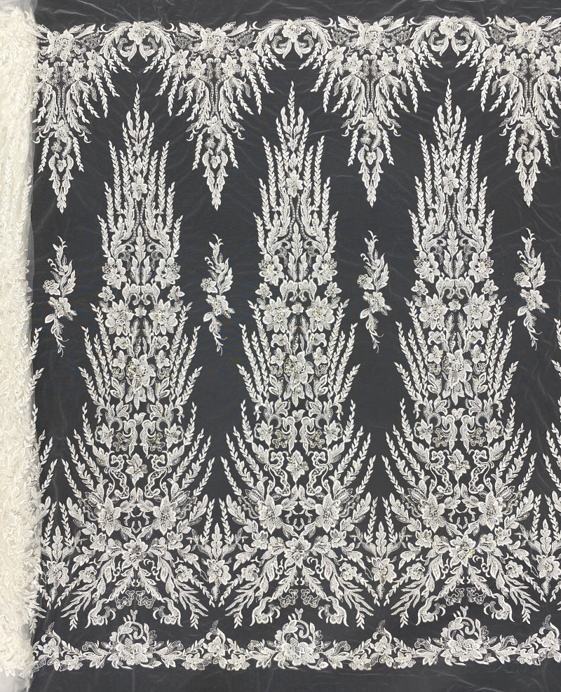 Botanical Bead & Sequin Embroidered Bridal Fabric