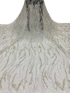 3 mm Crystal-Look Sequin & White-Core Bead Embroidered Bridal Fabric
