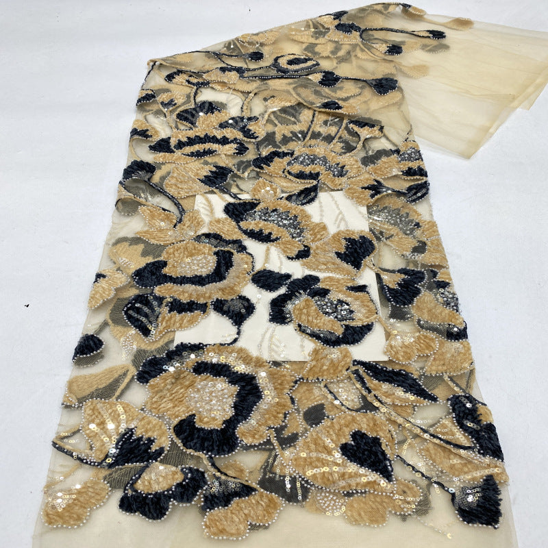 Two-Tone Cordwork Bead & Sequin Embroidered Fabric — fabric photo 2