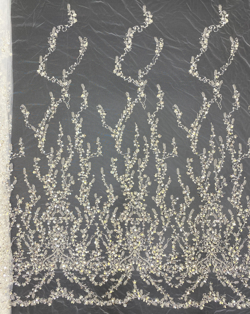 Plant Motif Foam Bead Sequin Embroidered Fabric — fabric photo 6