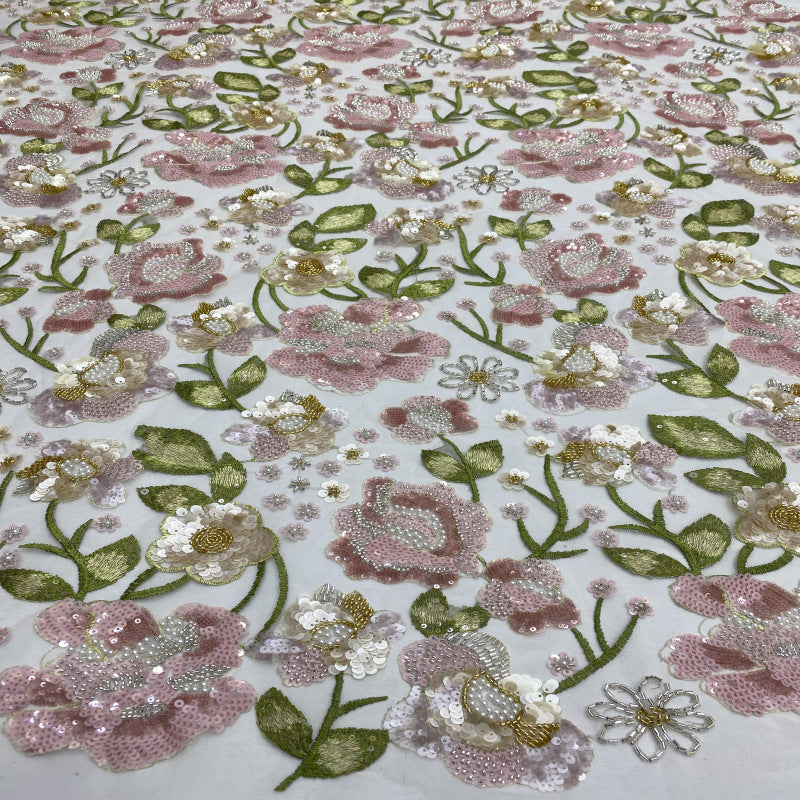 Botanical Multicolor Bead & Sequin Fabric — fabric photo 2