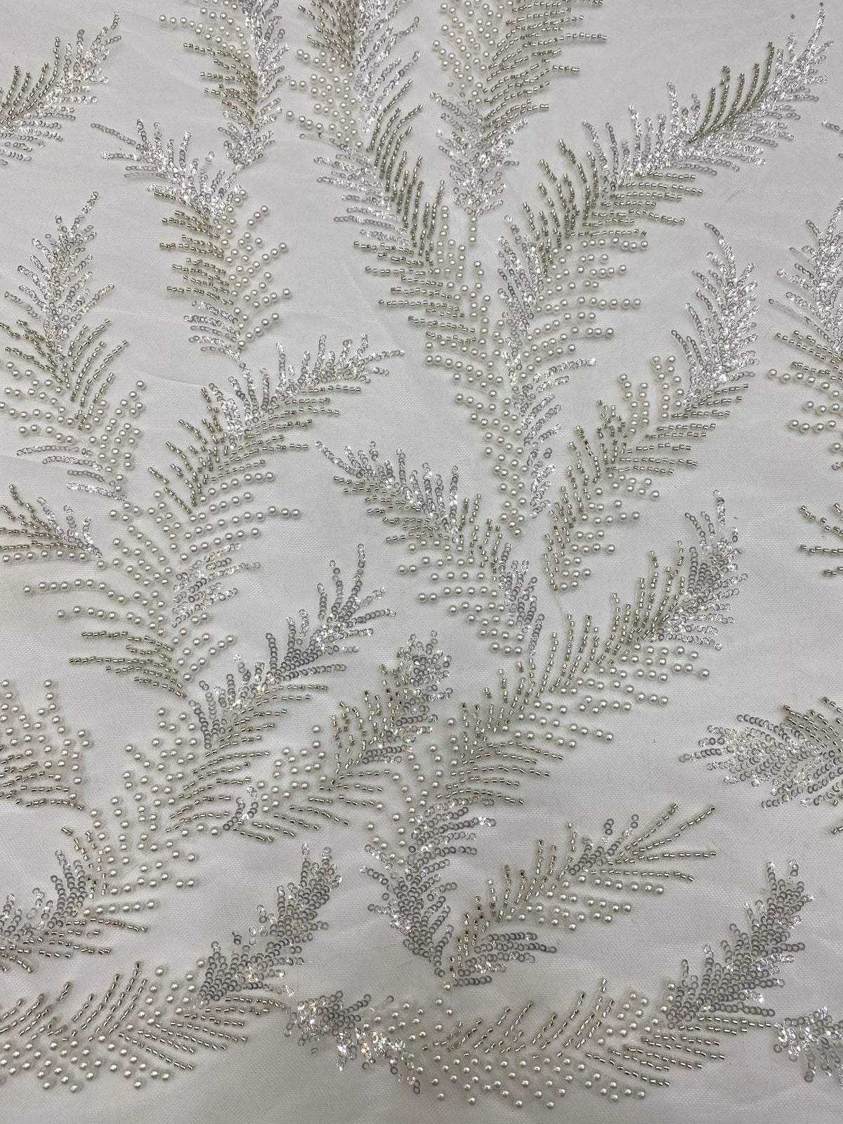 Feather-Detail Silver Bead & 3 mm Sequin Fabric — fabric photo 4