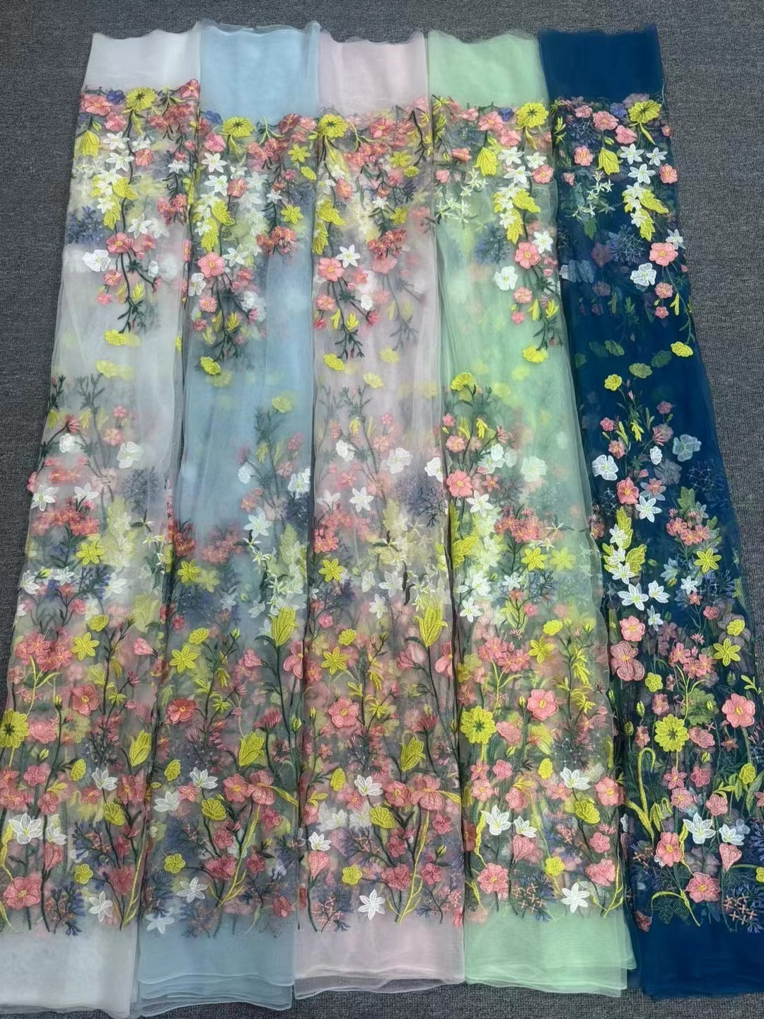 Botanical Multicolor Appliqué Embroidery Fabric — fabric photo 2