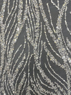 Willow Leaf Silver Bead & Crystal Sequin Fabric — fabric photo 3