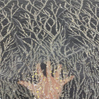3/7 mm Sequin & Silver-Bead Embroidered Bridal Fabric – Design 46655 — fabric photo 2