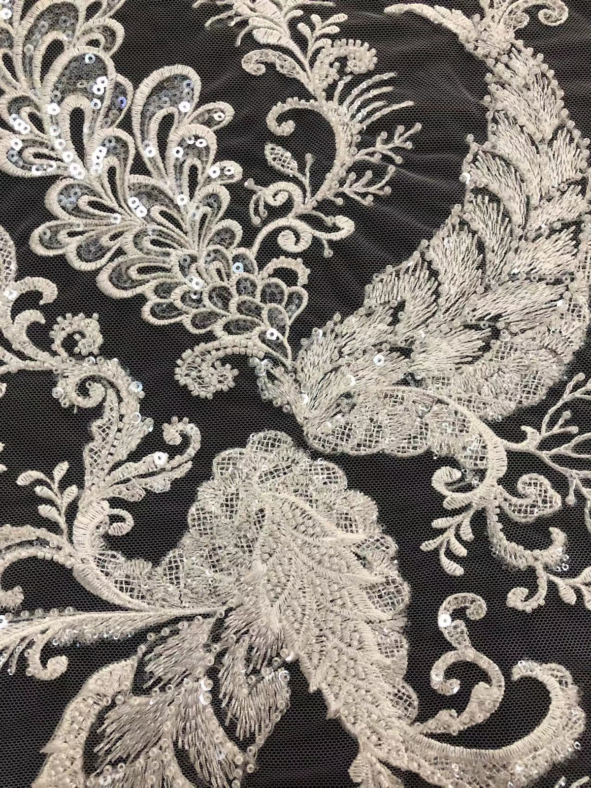 Modern White Bridal Bead & 2/4 mm Sequin Fabric — fabric photo 2