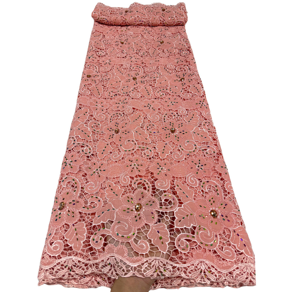 Polyester Floral Cutwork Rhinestone Lace Fabric – Per Yard — fabric photo 5