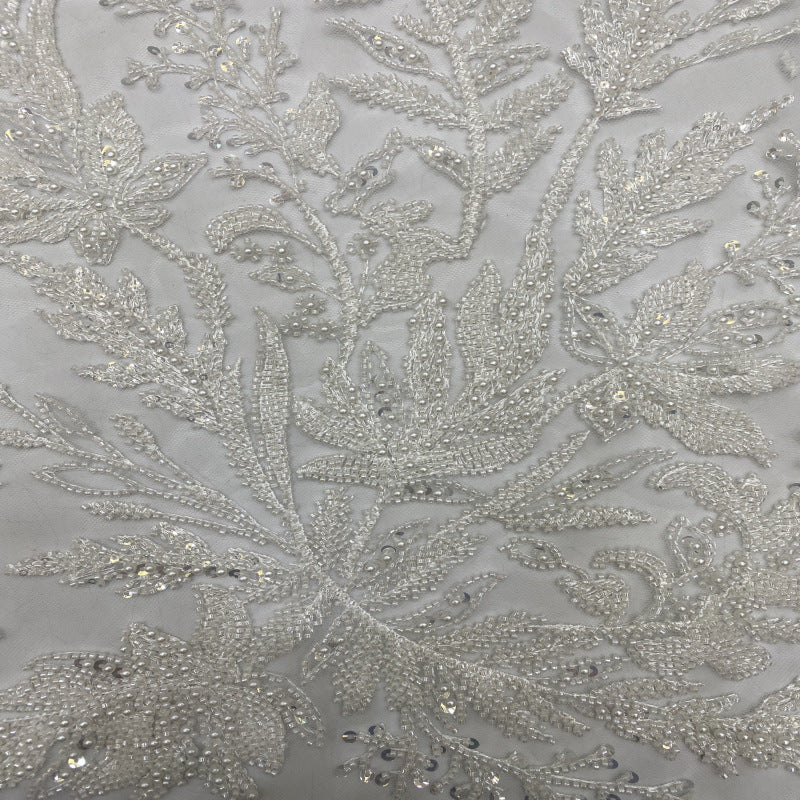 Botanical Sequin & Bubble-Bead Embroidered Bridal Fabric — fabric photo 5