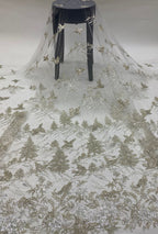 Forest-Inspired Silver-Thread Beaded Sequin Fabric