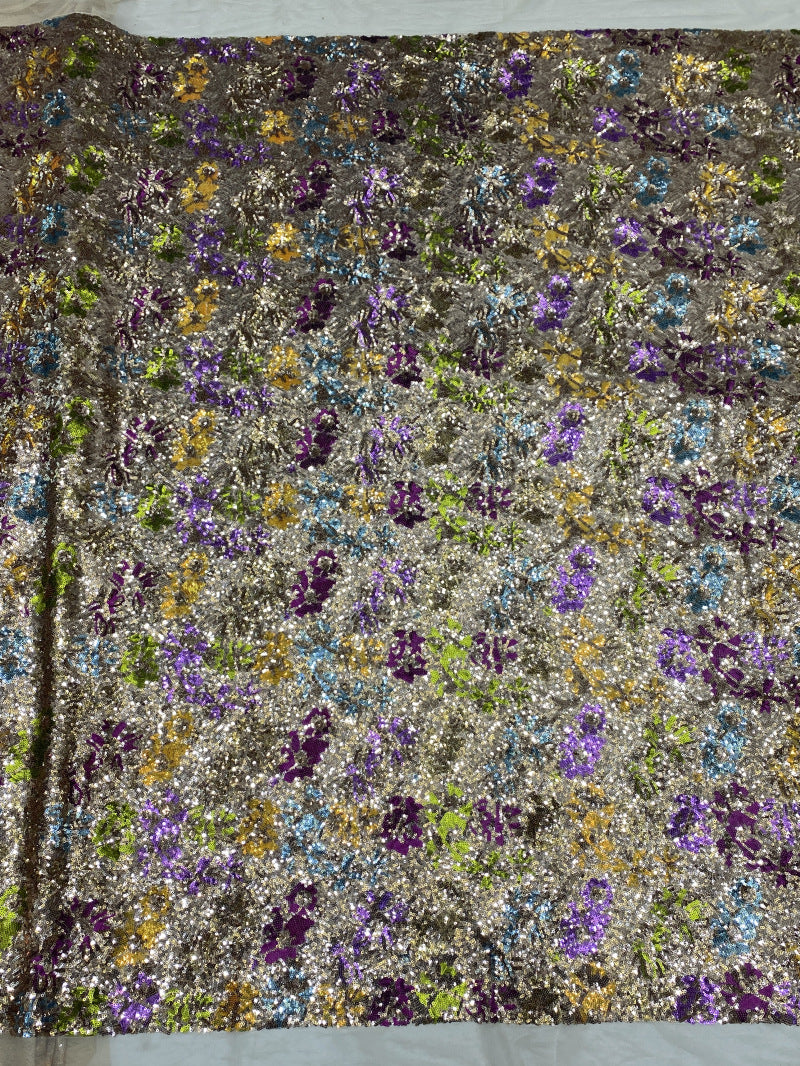 Floral Multicolor 3mm Sequin Embroidery Fabric — fabric photo 6