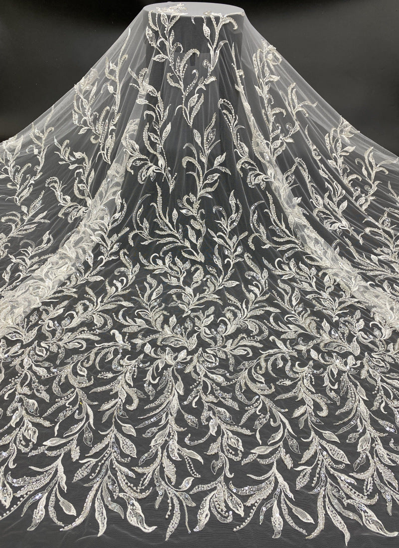 Bugle & Foam Bead 3/4mm Sequin Bridal Fabric