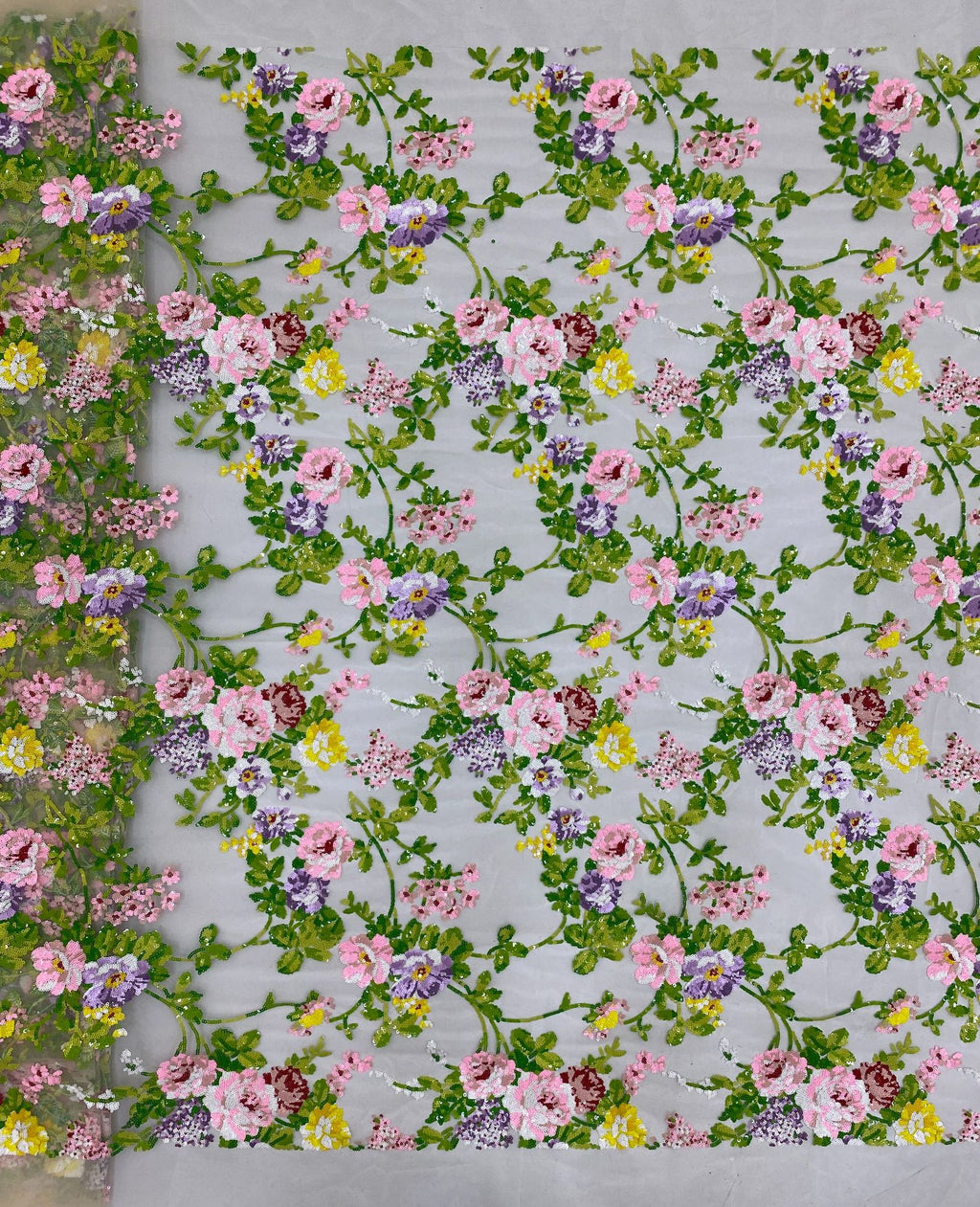 Botanical 3/4 mm Sequin Embroidered Bridal Fabric — fabric photo 6