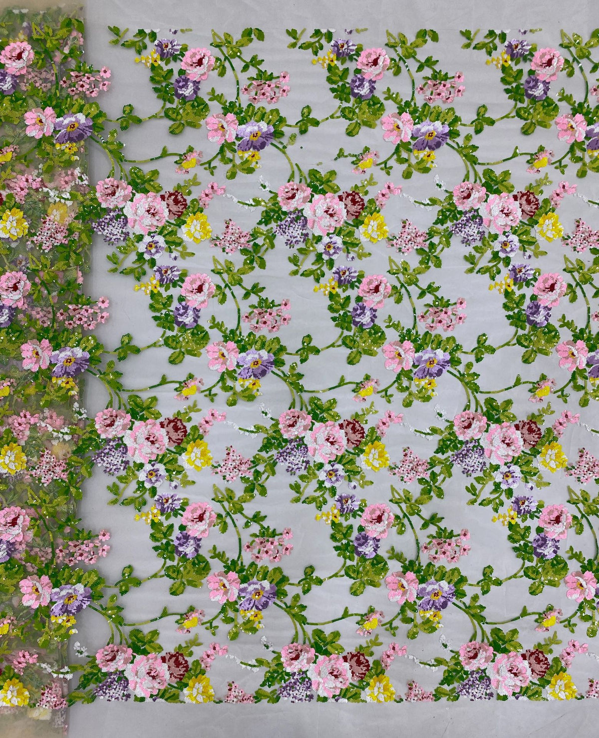 Botanical 3/4 mm Sequin Embroidered Bridal Fabric — fabric photo 6