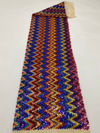 Multicolor Wave Sequin Embroidered Stretch Mesh Fabric