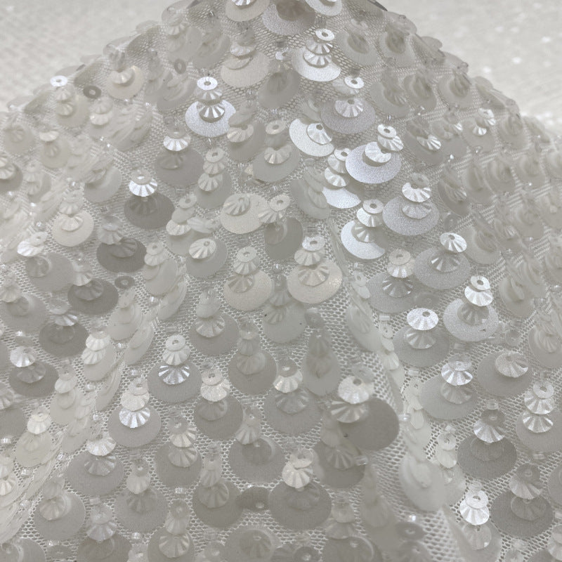 Shell Sequin Bead Embroidered Stretch Mesh — fabric photo 5