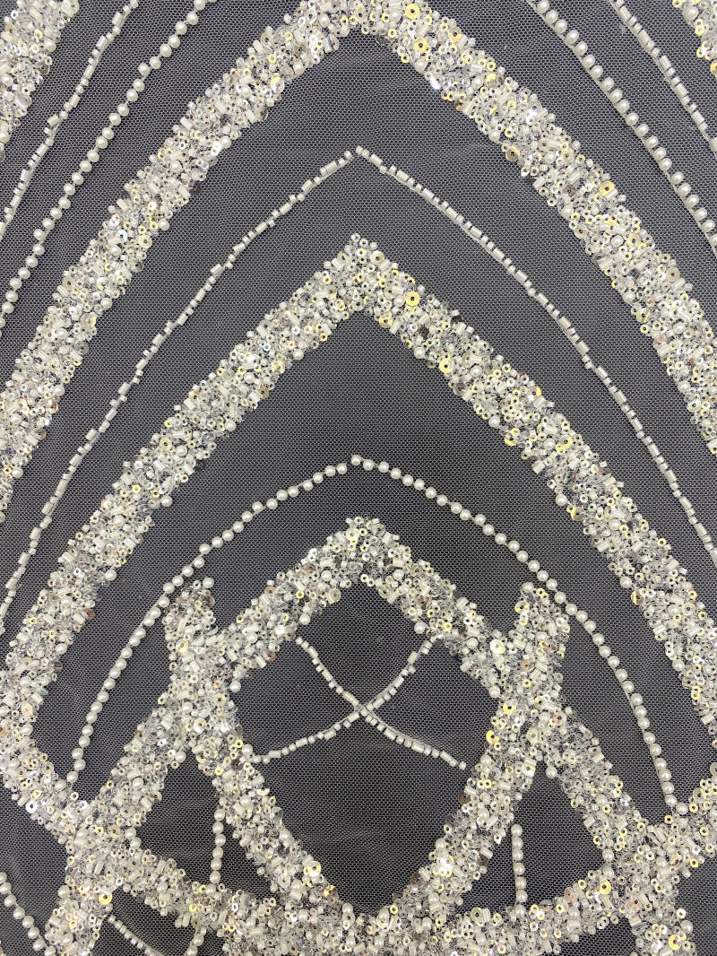 Precision Bugle Foam Bead Sequin Embroidered Fabric — fabric photo 3