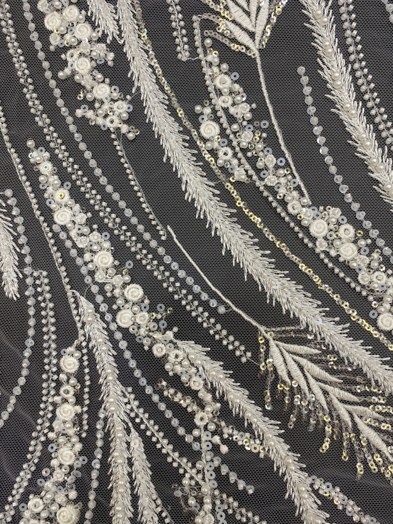 Feather-Style Foam Bead & Sequin Embroidery Fabric — fabric photo 3