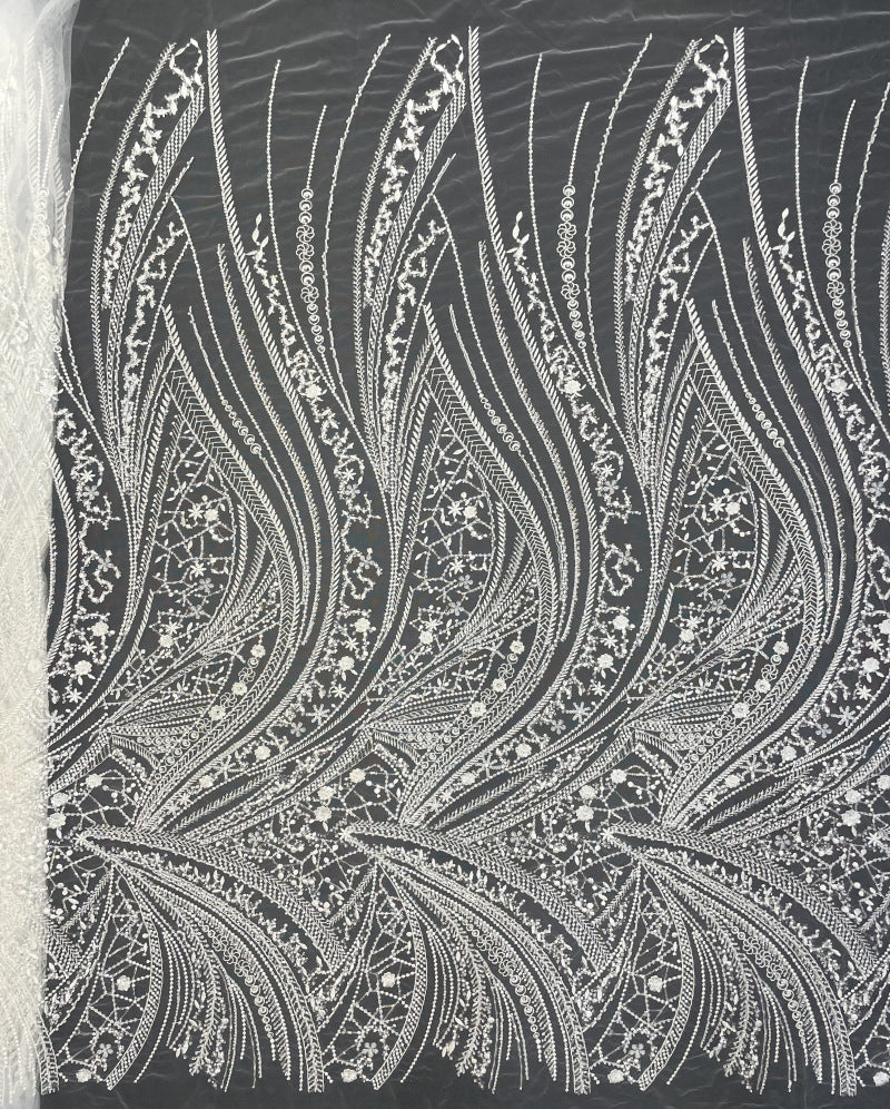 Decorative Bugle Foam Bead Sequin Bridal Fabric — fabric photo 6