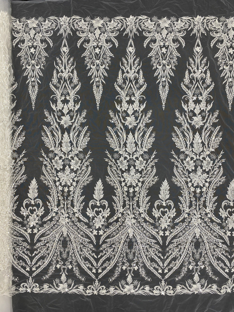 3D 3/4 mm Sequin & Bubble-Bead Embroidered Bridal Fabric — fabric photo 6