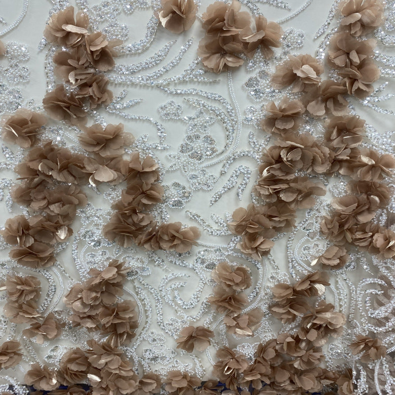Hand-Appliqued Floral Bugle Bead and Sequin Fabric - 45243 — fabric photo 5