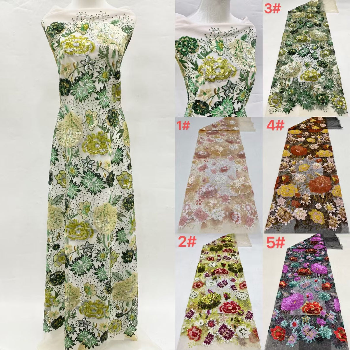 Large Floral Sequin Fabric in Apricot & Black Base