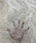 White and Silver Bead Embroidery with 3/4 mm Sequins — fabric photo 3
