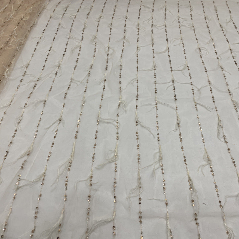 Feather Beaded Sequin Embroidered Mesh Fabric — fabric photo 2