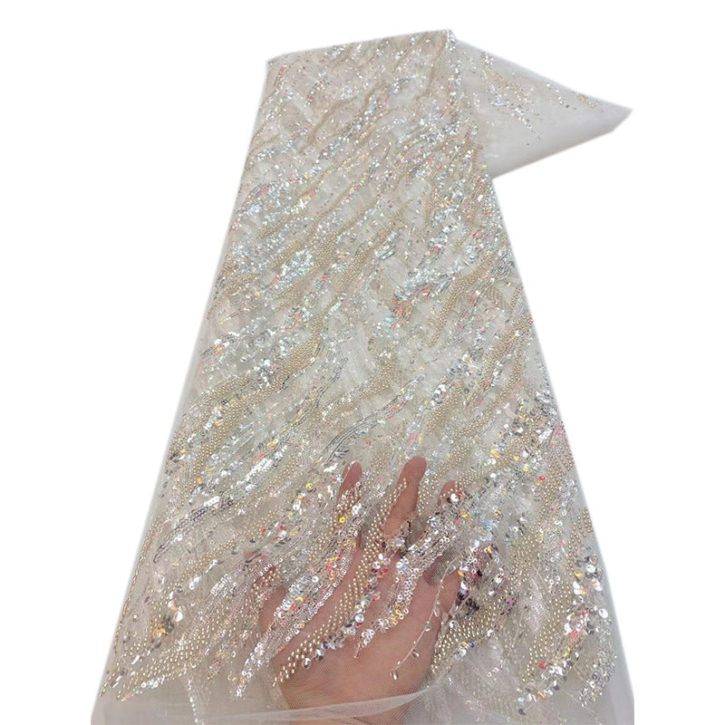 Bugle Bead Sequin Tulle Lace for Wedding Gowns — fabric photo 6
