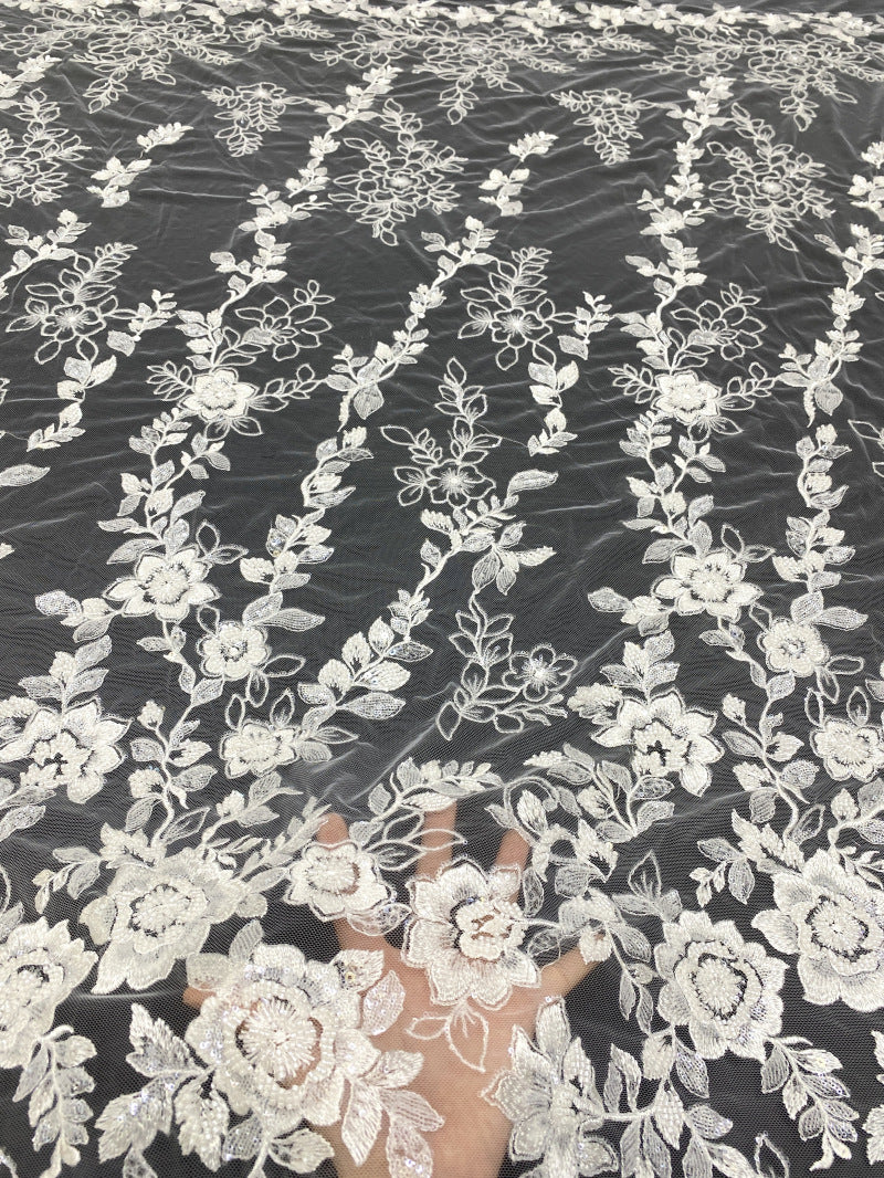 Wedding Lace with Beads and Sequins Fabric by Yard — fabric photo 2