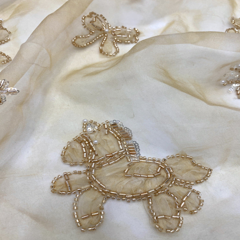 Printed Ribbon Bugle Bead Sequin Organza — fabric photo 3