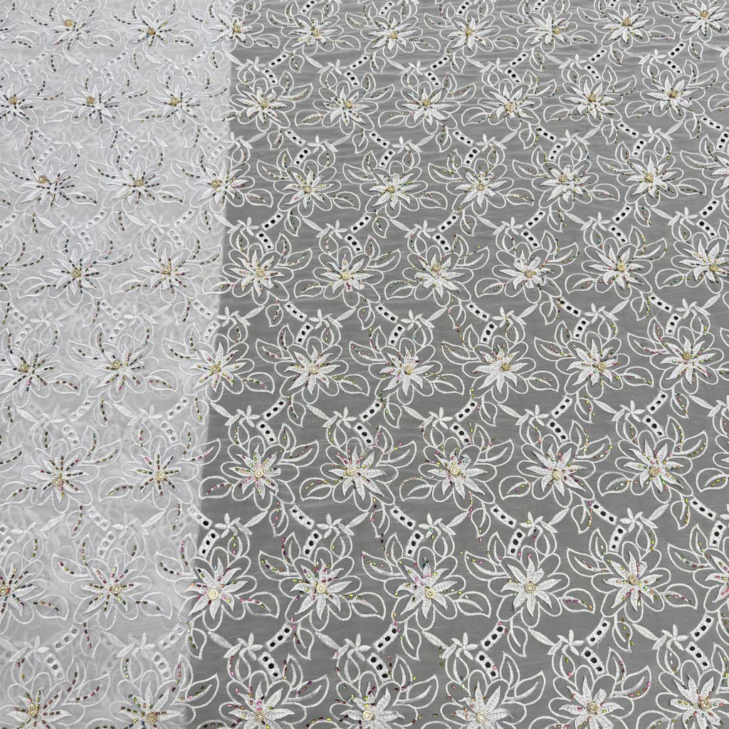 Rhinestone and Sequin Embroidered Chiffon Lace – Per Yard