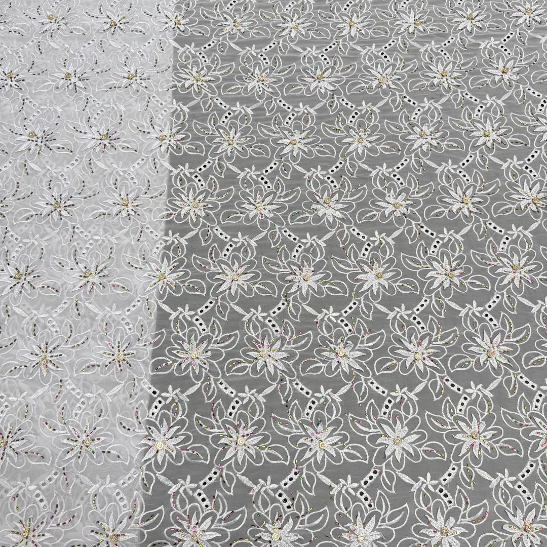 Rhinestone and Sequin Embroidered Chiffon Lace – Per Yard