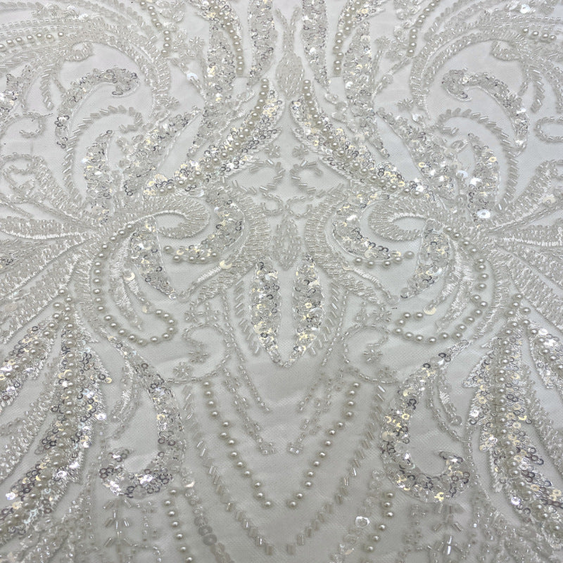 Bugle Bead & Sequin Embroidered Bridal Fabric - Style 57039 — fabric photo 5