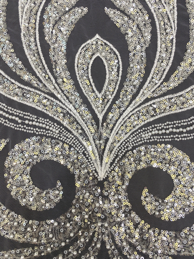 Sequin & Bubble-Bead Embroidered Bridal Fabric – Design 03839 — fabric photo 3