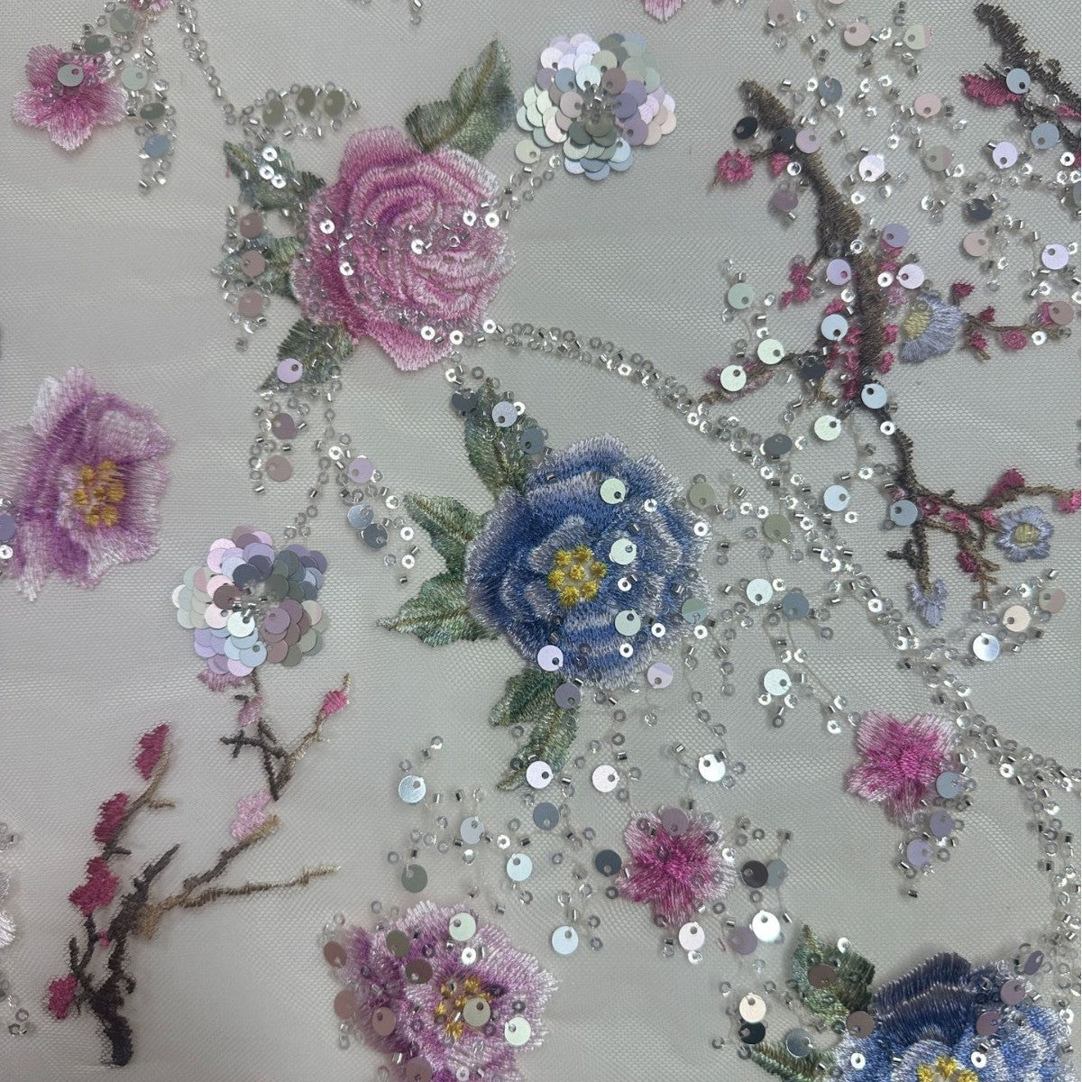Ethnic Floral Embroidered Mesh Lace — fabric photo 2
