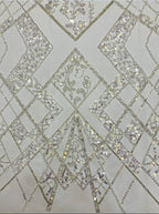 Heavy 3/5 mm Crystal-Look Sequin & Triple-Bead Embroidered Bridal Fabric – Design 99583 — fabric photo 3