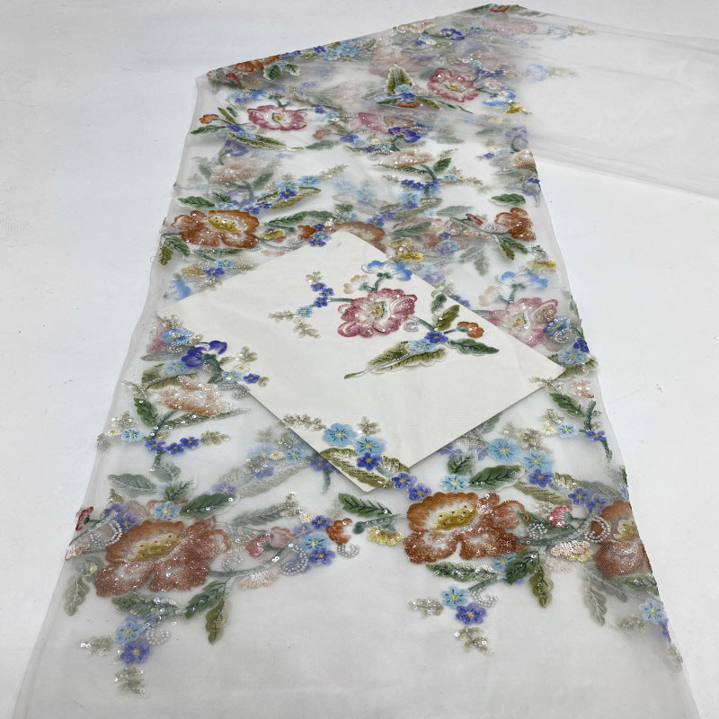 Laser Floral Beaded Sequin Embroidery Fabric — fabric photo 3