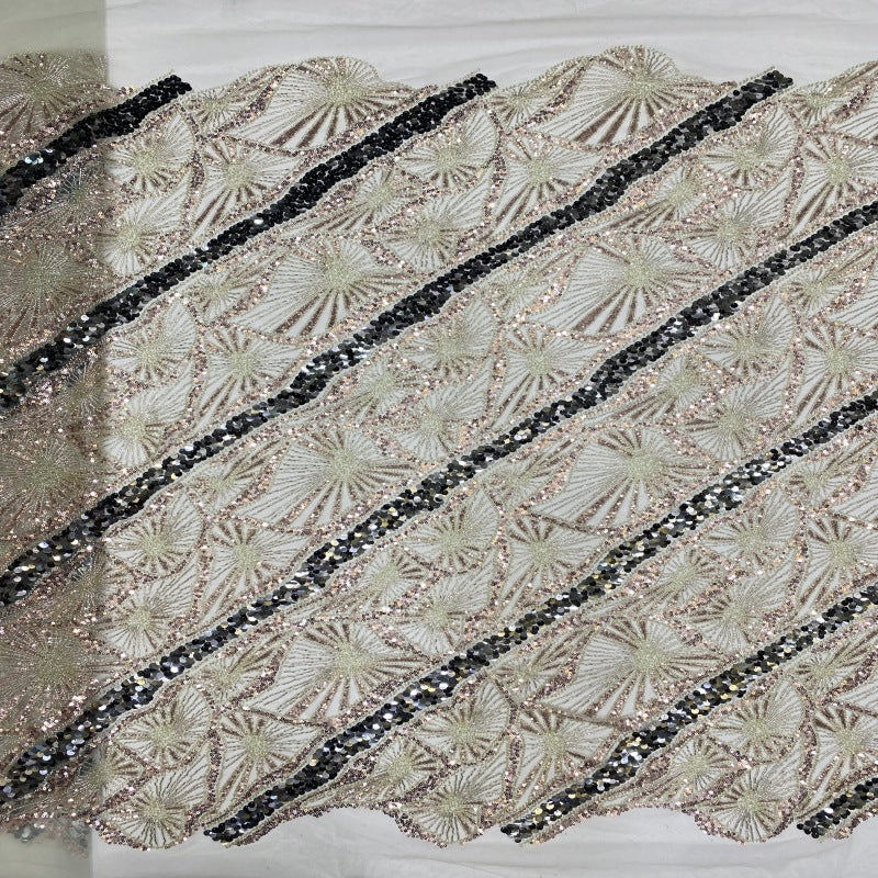 Heavy 3/7 mm Sequin & Bugle-Bead Embroidered Bridal Fabric — fabric photo 5